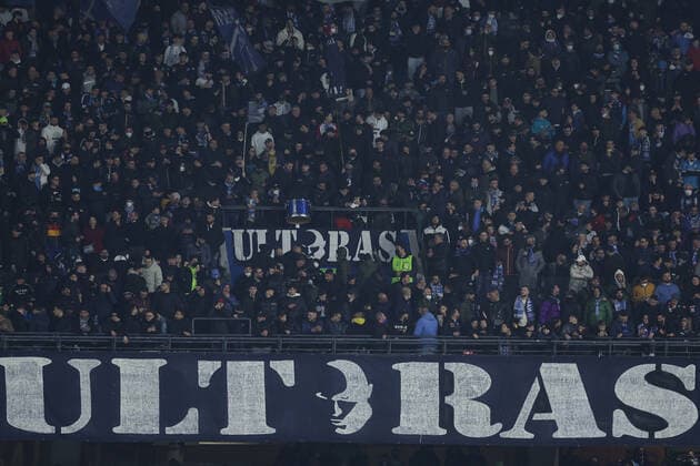 Photo Alessandro Garofalo LaPresse February 24, 2022 Naples, Italy soccer Napoli vs Barcellona - Europa League 2021 2022 - Diego Armando Maradona stadium. In the pic: Naples supporter  Copyright: xAlessandroxGarofalo LaPressex