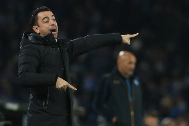Italy: Europa League football match SSC Napoli vs Barcellona Barcellona s ESP coach Xavi gesticulate during the UEFA Europa League football match between SSC Napoli and Barcellona at the Diego Armando Maradona Stadium in Naples, southern Italy, on February 24, 2022. ABPH8656 Copyright: xAntonioxBalascox