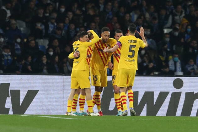 Italy: Europa League football match SSC Napoli vs Barcellona Barcellona s Dutch midfielder Frenkie de Jong celebrates after scoring a goal during the UEFA Europa League football match between SSC Napoli and Barcellona at the Diego Armando Maradona Stadium in Naples, southern Italy, on February 24, 2022. ABPH8759 Copyright: xAntonioxBalascox