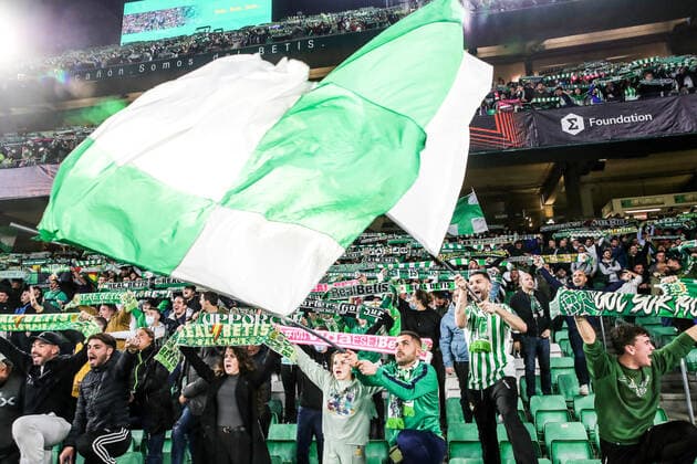 SEVILLE, SPAIN â€“ FEBRUARY 24, 2022: Betis fans are seen during the second leg of a UEFA Europa League playoff fooball match between Betis and Zenit St Petersburg at Benito Villamarin Stadium. Alexander Demianchuk TASS  TS12549E