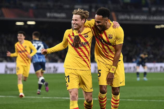 Sport Bilder des Tages Db Napoli 24 02 2022 - Europa League Napoli-Barcellona foto Daniele Buffa Image nella foto: esultanza gol Frenkie de Jong 