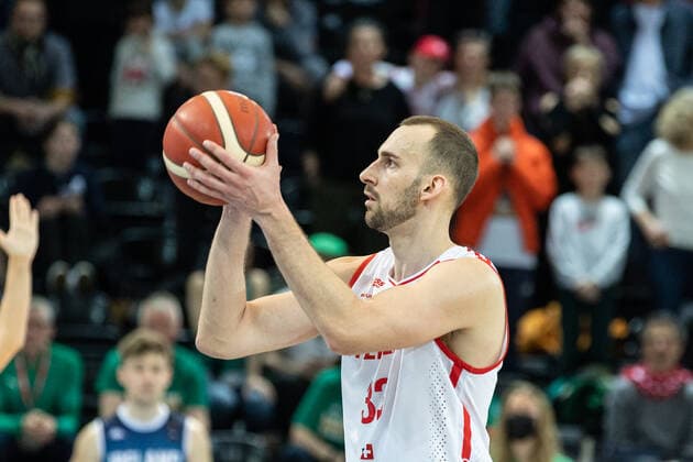 24 02 2022, Fribourg, Hall St Leonard, FIBA Men x92 s EuroBasket 2025 Pre Qualification Switzerland Ireland, 33 Marko Mladjan Switzerland au lancer franc Fribourg Hall St Leonard Fribourg Switzerland  Copyright: xJustPictures.ch SirianexDavetx