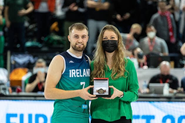 24 02 2022, Fribourg, Halle St Leonard, FIBA Men x92 s EuroBasket 2025 Pre Qualification Switzerland Ireland, 7 Sean Flood Ireland Ã lu MVP pour l™Irelande Fribourg Halle St Leonard Fribourg Switzerland  Copyright: xJustPictures.ch SirianexDavetx