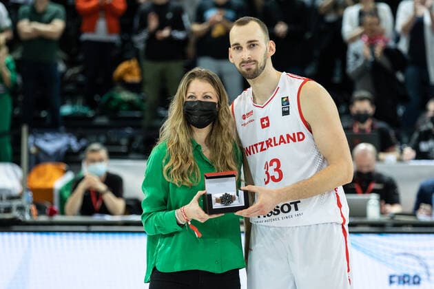 24 02 2022, Fribourg, Hall St Leonard, FIBA Men x92 s EuroBasket 2025 Pre Qualification Switzerland Ireland, 33 Marko Mladjan Switzerland Ã lu MVP pour la Suisse Fribourg Hall St Leonard Fribourg Switzerland  Copyright: xJustPictures.ch SirianexDavetx
