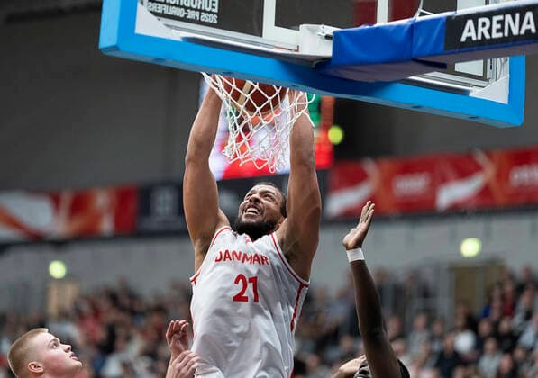 Denmarks Kevin Larsen Denmark meets Norway in a European Championship qualifier in basketball, played in Naestved, Thursday 24 February 2022, Naestved Denmark  Copyright: fotograf@clausbech.dk ClausxBechx Cop10173 spdk20220224-205855-L