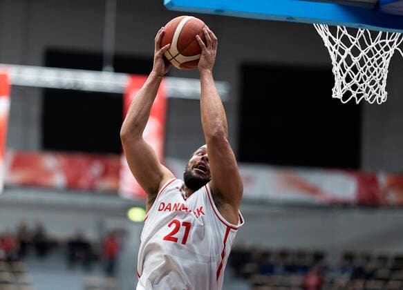 Denmarks Kevin Larsen Denmark meets Norway in a European Championship qualifier in basketball, played in Naestved, Thursday 24 February 2022, Naestved Denmark  Copyright: fotograf@clausbech.dk ClausxBechx Cop10173 spdk20220224-205946-L