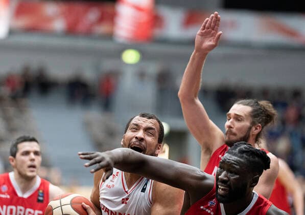 Denmarks Kevin Larsen Denmark meets Norway in a European Championship qualifier in basketball, played in Naestved, Thursday 24 February 2022, Naestved Denmark  Copyright: fotograf@clausbech.dk ClausxBechx Cop10173 spdk20220224-210207-L