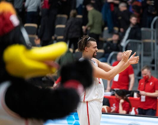 Denmarks Jonas Zohore Denmark meets Norway in a European Championship qualifier in basketball, played in Naestved, Thursday 24 February 2022, Naestved Denmark  Copyright: fotograf@clausbech.dk ClausxBechx Cop10173 spdk20220224-210337-L