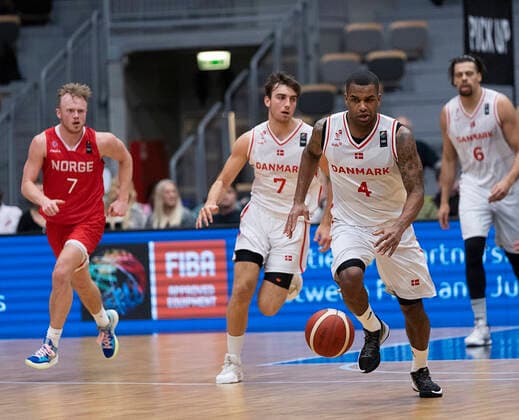Denmarks Adama Darboe Denmark meets Norway in a European Championship qualifier in basketball, played in Naestved, Thursday 24 February 2022, Naestved Denmark  Copyright: fotograf@clausbech.dk ClausxBechx Cop10173 spdk20220224-211305-L