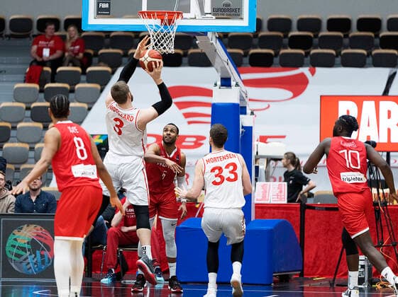 Denmarks Asbjoern Midtgaard Denmark meets Norway in a European Championship qualifier in basketball, played in Naestved, Thursday 24 February 2022, Naestved Denmark  Copyright: fotograf@clausbech.dk ClausxBechx Cop10173 spdk20220224-195914-L