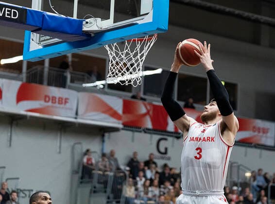 Denmarks Asbjoern Midtgaard Denmark meets Norway in a European Championship qualifier in basketball, played in Naestved, Thursday 24 February 2022, Naestved Denmark  Copyright: fotograf@clausbech.dk ClausxBechx Cop10173 spdk20220224-200011-L