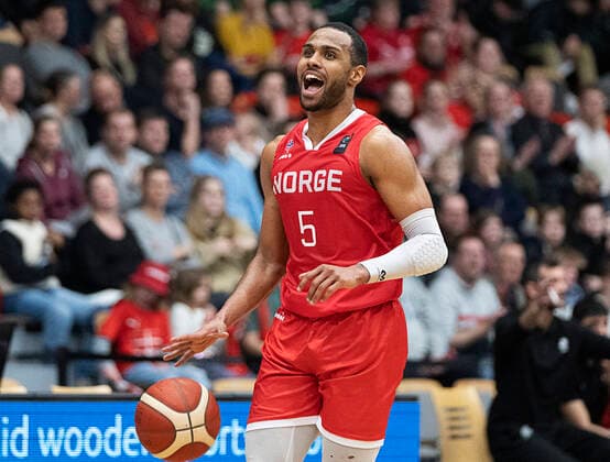 Norways Chris Ebou Ndow Denmark meets Norway in a European Championship qualifier in basketball, played in Naestved, Thursday 24 February 2022, Naestved Denmark  Copyright: fotograf@clausbech.dk ClausxBechx Cop10173 spdk20220224-200047-L