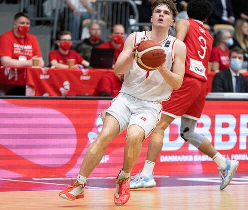Denmarks Jonathan Klussmann Denmark meets Norway in a European Championship qualifier in basketball, played in Naestved, Thursday 24 February 2022, Naestved Denmark  Copyright: fotograf@clausbech.dk ClausxBechx Cop10173 spdk20220224-211715-L