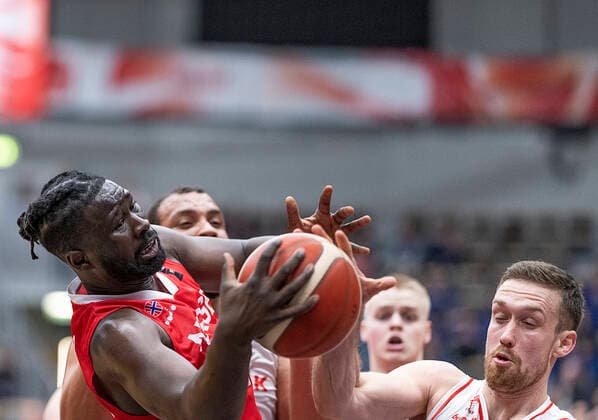 Norways Karamo Jawara Denmark meets Norway in a European Championship qualifier in basketball, played in Naestved, Thursday 24 February 2022, Naestved Denmark  Copyright: fotograf@clausbech.dk ClausxBechx Cop10173 spdk20220224-211844-L
