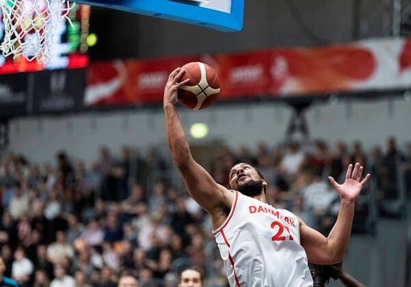 Denmarks Kevin Larsen Denmark meets Norway in a European Championship qualifier in basketball, played in Naestved, Thursday 24 February 2022, Naestved Denmark  Copyright: fotograf@clausbech.dk ClausxBechx Cop10173 spdk20220224-212101-L