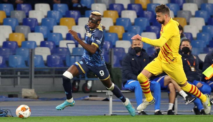 February 24, 2022, Naples, Campania, Italy: During the Europa League Football match SSC Napoli vs FC Barcelona, Barca on February 24, 2022 at the Diego Armando Maradona stadium in Naples..In picture: Victor Osimhen Naples Italy - ZUMAs236 20220224_zap_s236_012 Copyright: xFabioxSassox