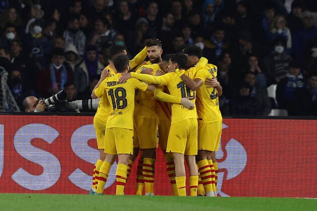Photo Alessandro Garofalo LaPresse February 24, 2022 Naples, Italy soccer Napoli vs Barcellona - Europa League 2021 2022 - Diego Armando Maradona stadium. In the pic: Gerard Pigue (FC Barcellona) celebrates after scoring goal 3-1  Copyright: xAlessandroxGarofalo LaPressex