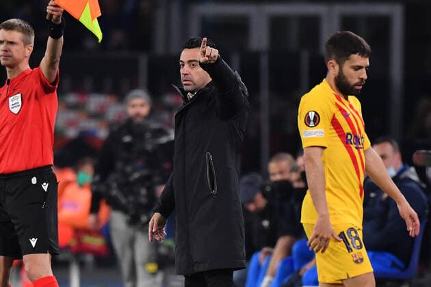 Barcelona s head coach Xavi Hernandez gestures during SSC Napoli vs FC Barcellona, football Europa League match in Naples, Italy, February 24 2022  Copyright: xCarmeloxImbesix xipa-agency.netx xx 0
