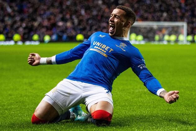 Mandatory Credit: Photo by Kirk O Rourke Rangers FC Shutterstock (12821153am) Rangers captain James Tavernier celebrates his second goal during the last 32 Europa League match at Ibrox Stadium, Glasgow. Rangers v Borussia Dortmund, UEFA Europa League, Play-offs, Second Leg, Football, Ibrox Stadium, Glasgow, UK - 24 Feb 2022 Rangers v Borussia Dortmund, UEFA Europa League, Play-offs, Second Leg, Football, Ibrox Stadium, Glasgow, UK - 24 Feb 2022 Copyright: xKirkxO Rourke RangersxFC Shutterstockx 12821153am