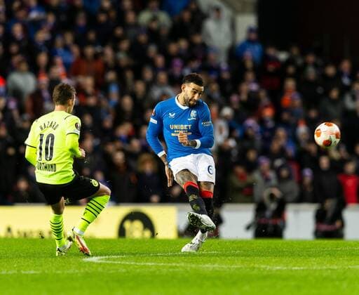 Mandatory Credit: Photo by Luke Nickerson Rangers FC Shutterstock (12821152p) Rangers Defender Connor Goldson Rangers v Borussia Dortmund, UEFA Europa League, Play-offs, Second Leg, Football, Ibrox Stadium, Glasgow, UK - 24 Feb 2022 Rangers v Borussia Dortmund, UEFA Europa League, Play-offs, Second Leg, Football, Ibrox Stadium, Glasgow, UK - 24 Feb 2022 Copyright: xLukexNickerson RangersxFC Shutterstockx 12821152p