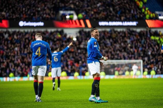 Mandatory Credit: Photo by Kirk O Rourke Rangers FC Shutterstock (12821153av) during the last 32 Europa League match at Ibrox Stadium, Glasgow. Rangers v Borussia Dortmund, UEFA Europa League, Play-offs, Second Leg, Football, Ibrox Stadium, Glasgow, UK - 24 Feb 2022 Rangers v Borussia Dortmund, UEFA Europa League, Play-offs, Second Leg, Football, Ibrox Stadium, Glasgow, UK - 24 Feb 2022 Copyright: xKirkxO Rourke RangersxFC Shutterstockx 12821153av