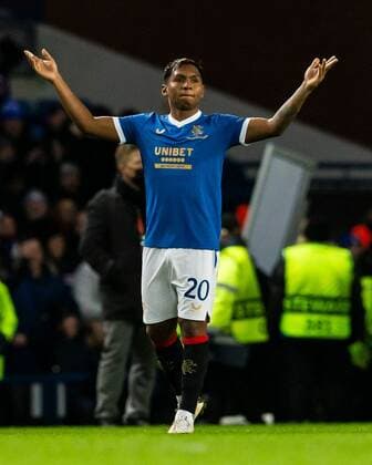 Mandatory Credit: Photo by Luke Nickerson Rangers FC Shutterstock (12821152au) Rangers Forward Alfredo Morelos celebrates at the end of the match Rangers v Borussia Dortmund, UEFA Europa League, Play-offs, Second Leg, Football, Ibrox Stadium, Glasgow, UK - 24 Feb 2022 Rangers v Borussia Dortmund, UEFA Europa League, Play-offs, Second Leg, Football, Ibrox Stadium, Glasgow, UK - 24 Feb 2022  Copyright: xLukexNickerson RangersxFC Shutterstockx 12821152au