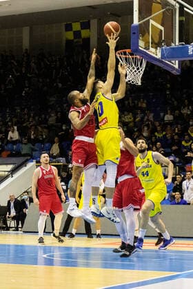 Feb,24, 2022,Ploiesti,Romania: FIBA EUROBASKET 2025 PRE-QUALIFIERS, Groupe B, Romania vs Albania, Sala Sporturilor Olimpia, Ploiesti Bogdan NICOLESCU action lay up no