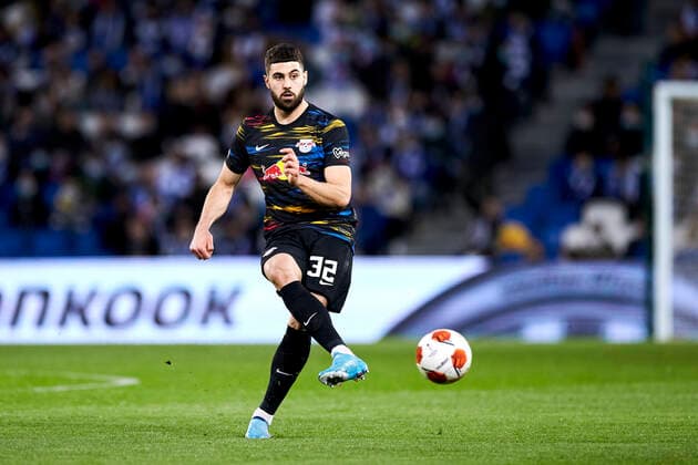 FOOTBALL - Europa League - Real Sociedad vs RB Leipzig Josh Gvariol of RB Leipzig in action during the UEFA Europa League Knockout Round Play-Offs Leg One match between, Real Sociedad and RB Leipzig at Reale Arena on 24 of February, 2022 in San Sebastian, Spain. San Sebastian Reale Arena Basque Country Spain RSO-RBL014 Copyright: xRicardoxLarreinax