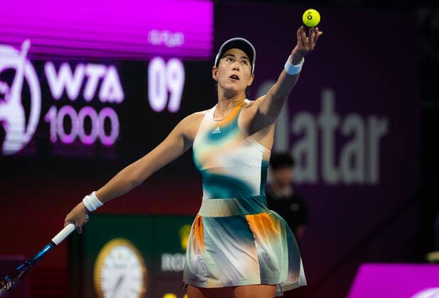 February 24, 2022, DOHA, QATAR: Garbine Muguruza of Spain in action during the quarter-final of the 2022 Qatar TotalEnergies Open 2022 WTA, Tennis Damen 1000 tennis tournament against Jelena Ostapenko of Latvia DOHA QATAR - ZUMAa181 20220224_zaa_a181_132 Copyright: xRobxPrangex
