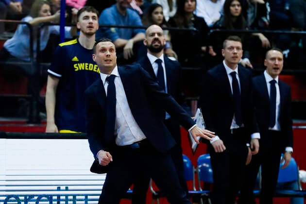 220225 Head Coach Ludwig Degernäs of Sweden during the FIBA World Cup Qualifier game between Sweden and Croatia on February 25, 2022 in Zagbreb Photo Nikola Krstic BILDBYRAN COP 307 NK0006 basket basketball vm kval kval fiba world cup qualifiers sweden bbeng,  Copyright: NIKOLAxKRSTIC BB220225BB604