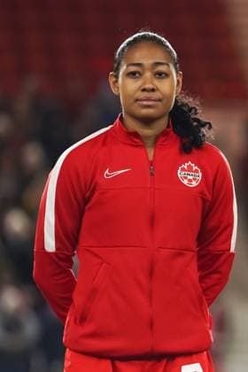 Middlesborough, England, Februar Jayde Riviere (8 Canada) during the national anthem prior to the Arnold Clark Cup football match between England and Canada at Riverside Stadium in Middlesborough, England. Daniela Porcelli SPP England v Canada - Arnold Clark Cup - Riverside stadium 