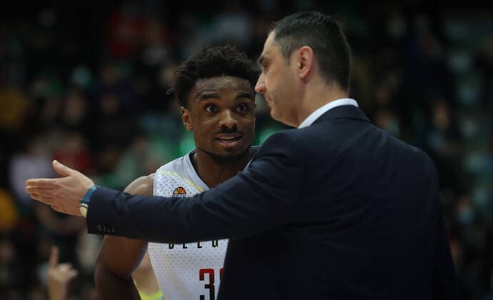 Belgium s Retin Obasohan pictured during a match between the Belgian national men team the Belgian Lions and Latvia, a qualifier match in Group A, ahead of the World Cup Basketball, Friday 25 February 2022, in Mons. VIRGINIExLEFOUR  x13778710x