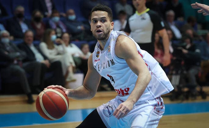 Belgium s Emmanuel Lecomte pictured in action during a match between the Belgian national men team the Belgian Lions and Latvia, a qualifier match in Group A, ahead of the World Cup Basketball, Friday 25 February 2022, in Mons. VIRGINIExLEFOUR  x13788697x
