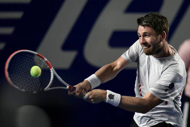 (220226) -- ACAPULCO, Feb. 26, 2022 -- Cameron Norrie of Great Britain hits a return during the men s singles semifinal match against Stefanos Tsitsipas of Greece at the 2022 ATP, Tennis Herren Mexican Open tennis tournament in Acapulco, Mexico, Feb. 25, 2022. ) (SP)MEXICO-ACAPULCO-TENNIS-ATP-MEXICAN OPEN-SEMIFINALS XinxYuewei 