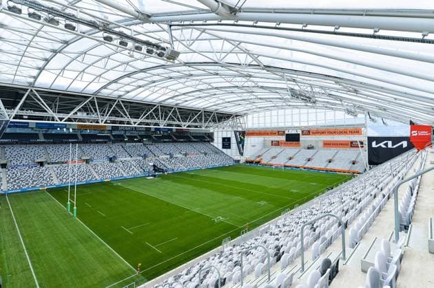 SUPER RUGBY BLUES HURRICANES, A general view of Forsyth Barr Stadium prior to the Round 2 Super Rugby Pacific match between the Auckland Blues and the Wellington Hurricanes at Forsyth Barr Stadium in Dunedin, New Zealand, Saturday, February 26, 2022. ( NO ARCHIVING, EDITORIAL USE ONLY, NO USE IN BOOKS WITHOUT CONSENT DUNEDIN NEW ZEALAND  Copyright: xBLAKExARMSTRONGx 20220226001628303435