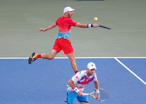 Tim Puetz in Red and Michael Venus, Mens Doubles, Final, Final Tennis Dubai Duty Free Tennis Championships ATP Dubai Duty Free Tennis Stadium Dubai United Arab Emirates 26 February 2022 Copyright: xJuergenxHasenkopfx