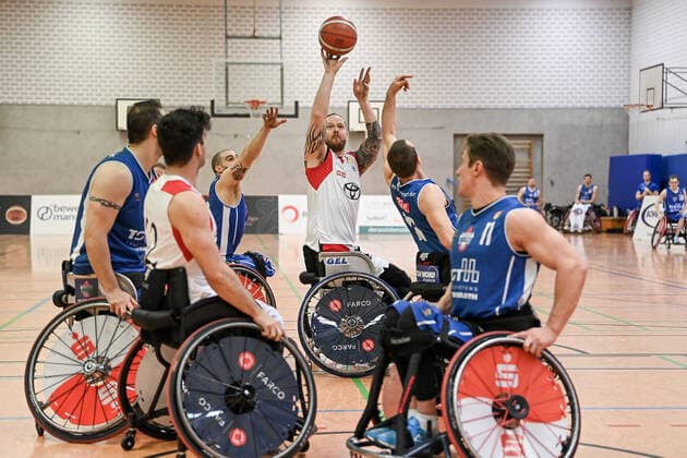 1 Wheelchair Basketball Bundesliga, RBC Koeln99ers vs Thuringia Bulls, 26 02 2022 Joe Bestwick RBC Koeln99ers 8 , 1 Wheelchair Basketball Bundesliga, RBC Koeln99ers vs Thuringia Bulls on 26 02 2022 in Sporthalle Bergischer Ring, in Cologne North Rhine Westphalia Copyright: xBEAUTIFULxSPORTS Mueller-Laschetx
