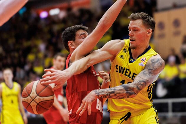 220228 Viktor Gaddefors of Sweden during the FIBA World Cup Qualifier game between Sweden and Croatia on February 28, 2022 in Norrköping,  Copyright: PETERxHOLGERSSON BB220228PH025