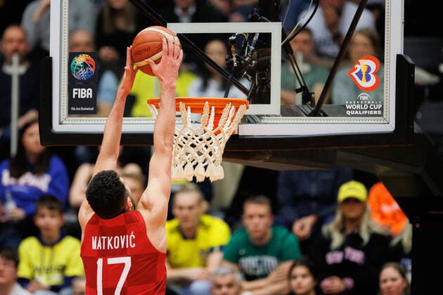 220228 Karlo Matkovic of Croatia during the FIBA World Cup Qualifier game between Sweden and Croatia on February 28, 2022 in Norrköping,  Copyright: PETERxHOLGERSSON BB220228PH037