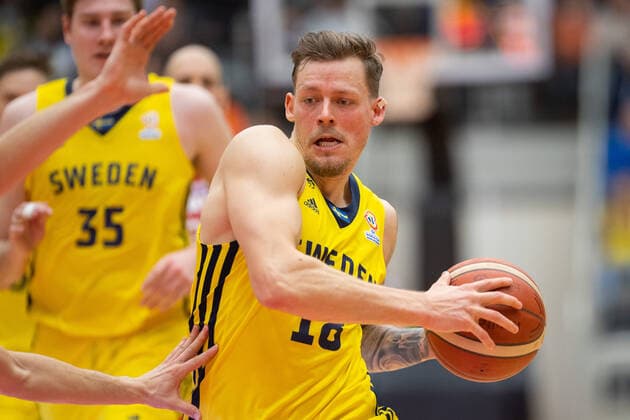 220228 Viktor Gaddefors of Sweden during the FIBA World Cup Qualifier game between Sweden and Croatia on February 28, 2022 in Norrköping,  Copyright: PETERxHOLGERSSON BB220228PH047