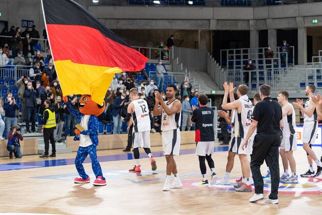 Basketball Heidelberg 28 02 2022 World Cup Qualifiers FIBA Basketball World Cup European Qualifiers Germany GER Israel ISR Jubel Germany Johannes Thiemann Germany, No 32 and others