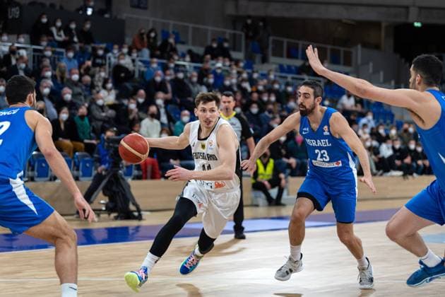 Basketball Heidelberg 28 02 2022 World Cup Qualifiers FIBA Basketball World Cup European Qualifiers Germany GER Israel ISR David Krämer Germany, No 44 Kraemer Kramer Bar Timor Israel, No 23