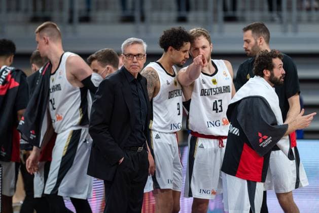 Basketball Heidelberg 28 02 2022 World Cup Qualifiers FIBA Basketball World Cup European Qualifiers Germany GER Israel ISR Gordon Herbert Germany, national coach Christian Sengfelder Germany, No 43 Michael Kessens Germany, No 09 and others
