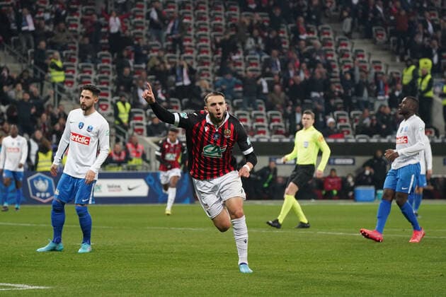 Joie - Amine Gouiri (OGC Nice) FOOTBALL : OGC Nice vs Versailles - Demi finale de coute de France - Nice - 01 03 2022 NorbertScanella Panoramic 