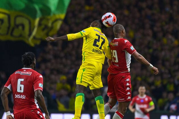 Moses SIMON ( 27 - Nantes ) - Sidibe Djibril ( 19 - Monaco ) - FOOTBALL : Nantes vs Monaco - Coupe de France - 02 03 2022 FedericoPestellini Panoramic 