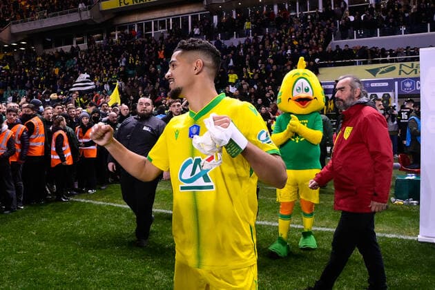 Fin du match - Joie des joueurs de l equipe Nantes apres sa victoire - Ludovic BLAS ( 10 - Nantes ) - FOOTBALL : Nantes vs Monaco - Coupe de France - 02 03 2022 FedericoPestellini Panoramic 
