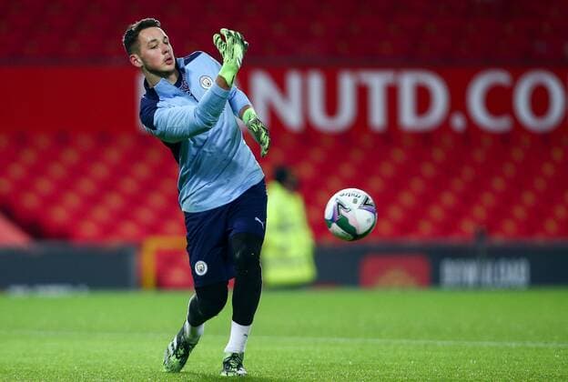 Mandatory Credit: Photo by Matt West BPI Shutterstock (11688679b) Goalkeeper James Trafford of Manchester City warms up after being named on the bench Manchester United, ManU v Manchester City, EFL Carabao Cup, Semi Final, Football, Old Trafford, Manchester, UK - 06 Jan 2021 EDITORIAL USE ONLY No use with unauthorised audio, video, data, fixture lists, club league logos or live services. Online in-match use limited to 120 images, no video emulation. No use in betting, games or single club league player publications. Manchester United v Manchester City, EFL Carabao Cup, Semi Final, Football, Old Trafford, Manchester, UK - 06 Jan 2021 EDITORIAL USE ONLY No use with unauthorised audio, video, data, fixture lists, club league logos or live services. Online in-match use limited to 120 images, no video emulation. No use in betting, games or single club league player publications. Copyright: xMattxWest BPI Shutterstockx 11688679b