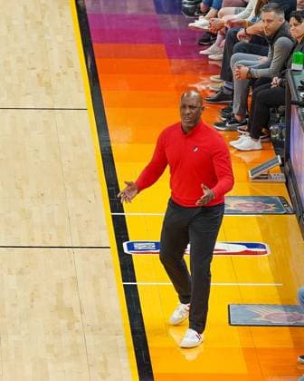 Phoenix, Arizona, March 2nd 2022: Chauncey Billups (Portland Trail Blazers Head Coach) reacts to a call on the court & xA