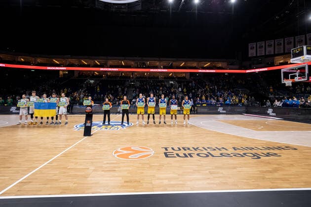 Basketball Berlin 03 03 2022 Season 2021 2022 Euroleague Regular Season Alba Berlin Zalgiris Kaunas Protest against the war in Ukraine