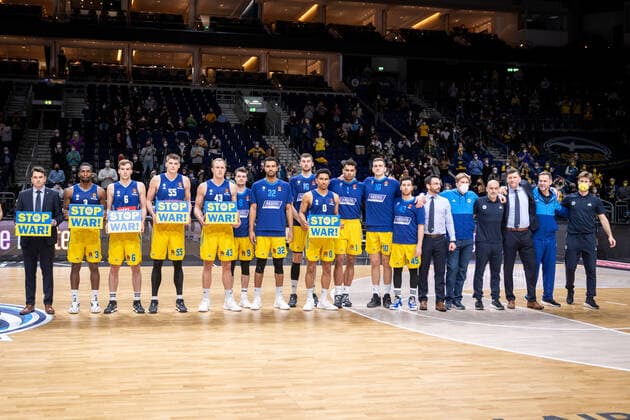 Basketball Berlin 03 03 2022 Season 2021 2022 Euroleague Regular Season Alba Berlin Zalgiris Kaunas Protest against the war in Ukraine